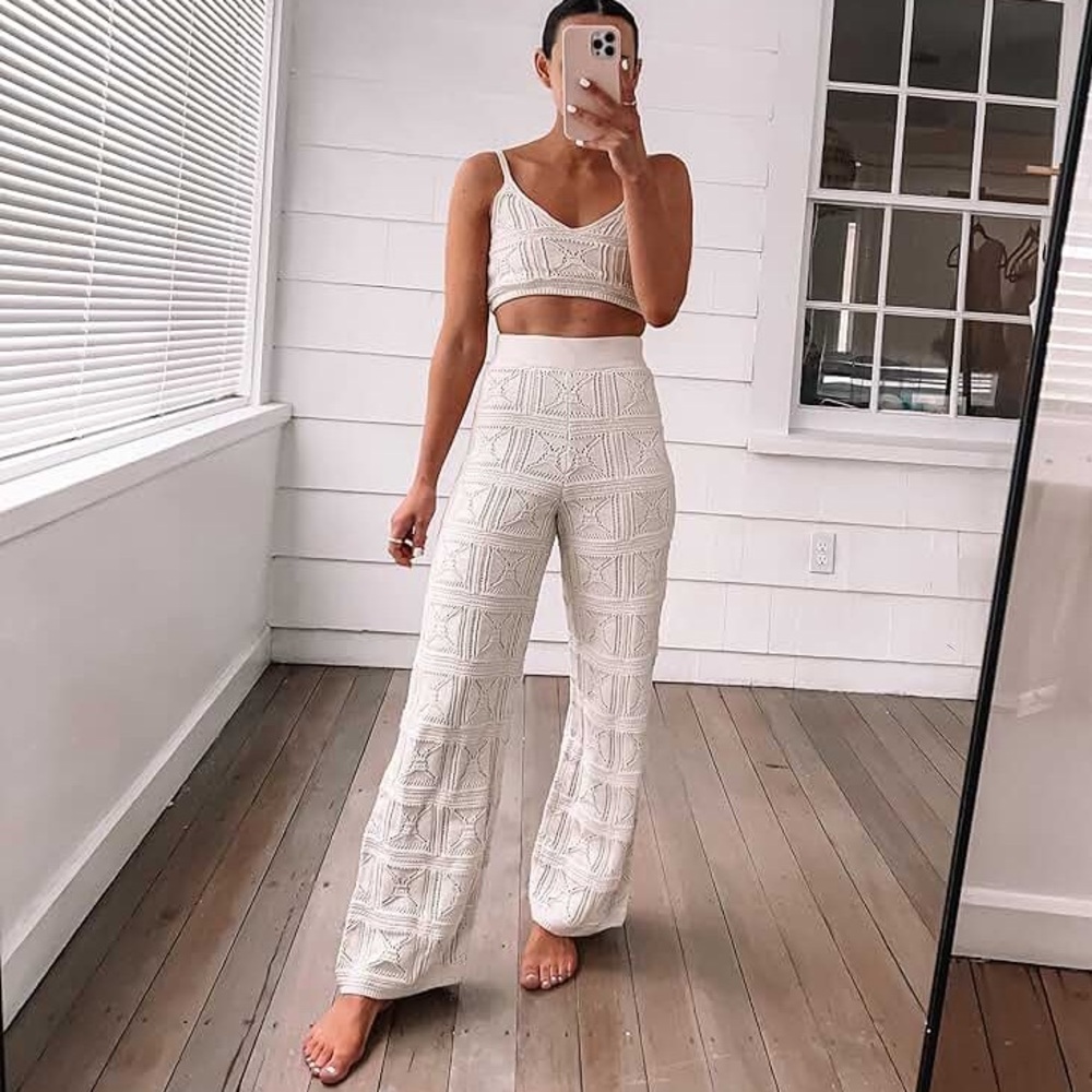 The Drop Women's Diza Pull-On Flare-Leg Crochet Pant(m) and bralette (s)